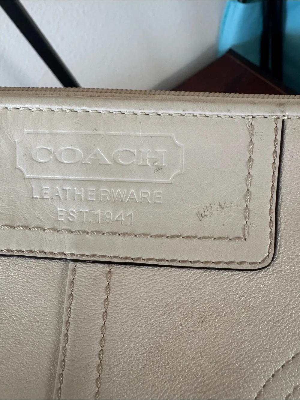 Coach Cream Leather Wristlet Crossbody